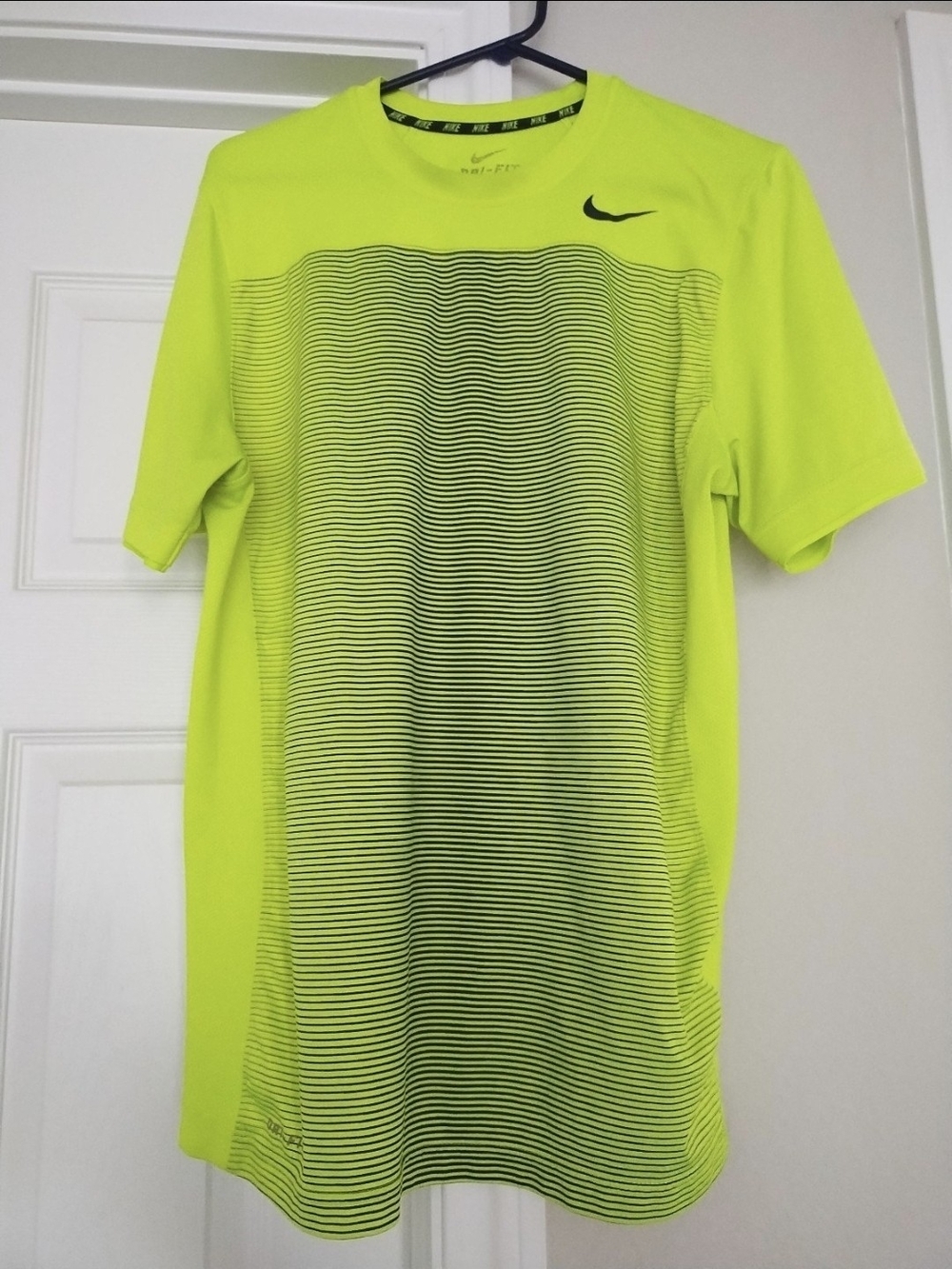 Nike Neon Yellow Short Sleeve Dri-FIT Tee with Striped Front